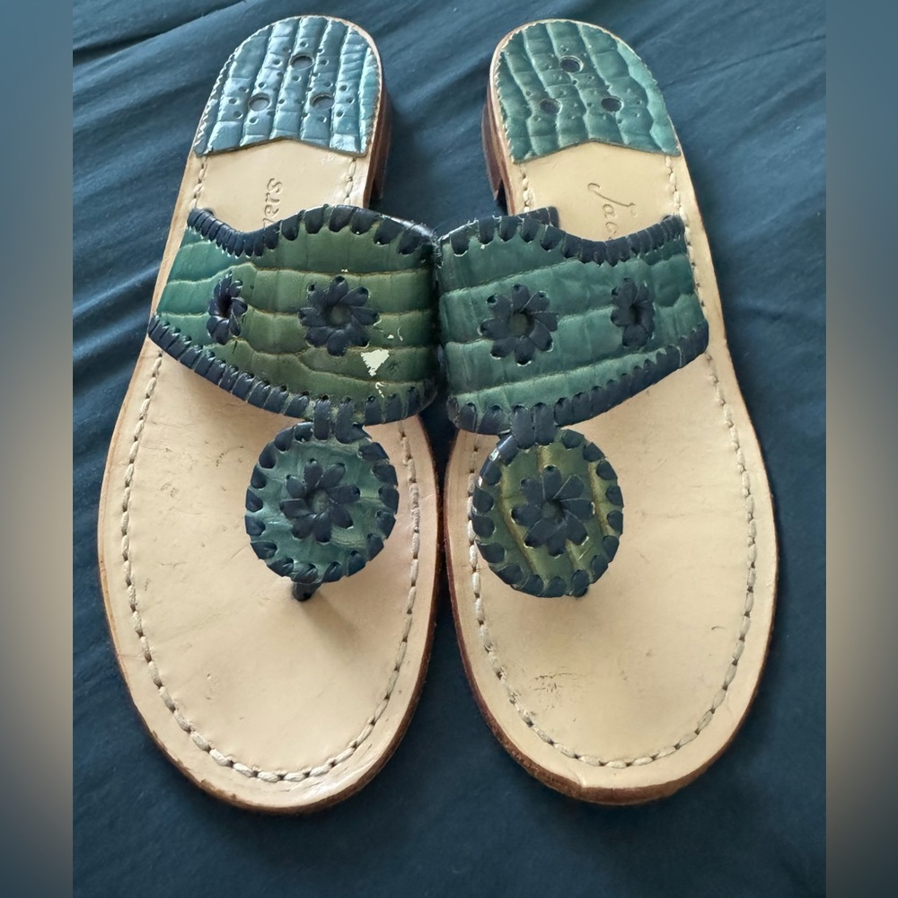 Jack Rogers Green and Blue Sandals Soft Leather Comfort